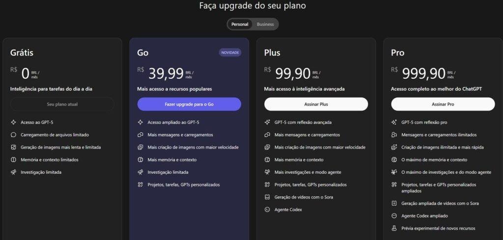 Tabela de preços ChatGPT em Reais - ChatGPT mais barato e com valores fixos