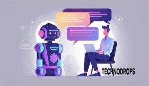 Ilustração gerada por IA de um homem e um robô conversando, ilustrando o prompt