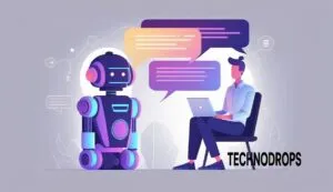 Ilustração gerada por IA de um homem e um robô conversando, ilustrando o prompt